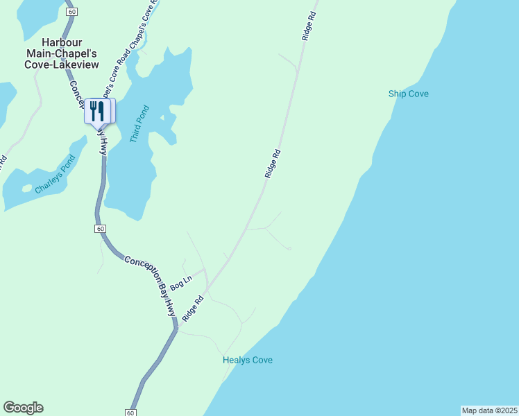map of restaurants, bars, coffee shops, grocery stores, and more near 46 Ridge Road in Harbour Main-Chapel Cove-Lakeview