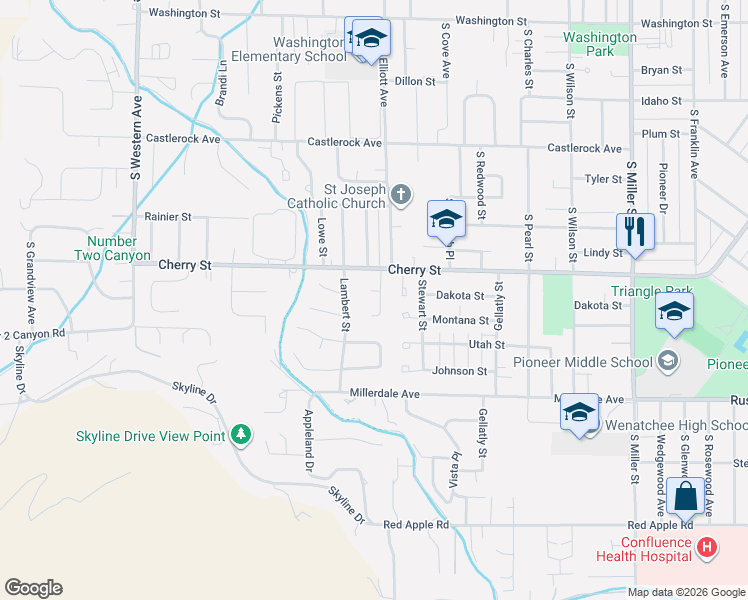map of restaurants, bars, coffee shops, grocery stores, and more near 702 Kriewald Court in Wenatchee
