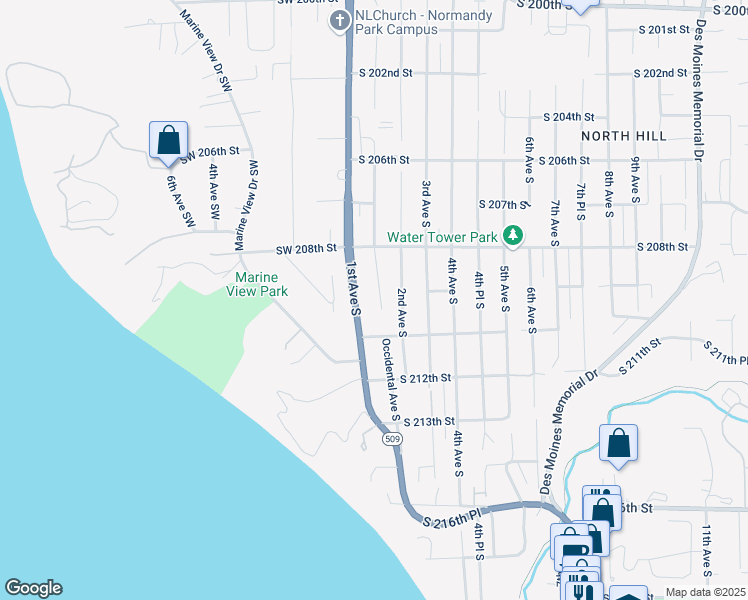 map of restaurants, bars, coffee shops, grocery stores, and more near 20848 1st Place South in Des Moines