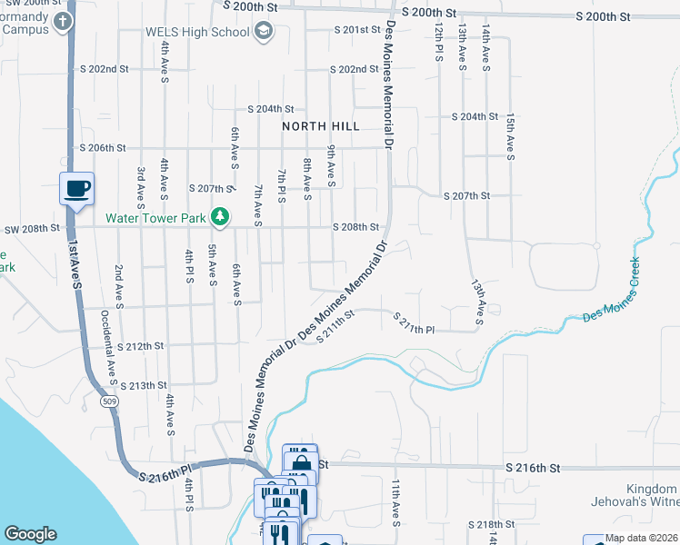 map of restaurants, bars, coffee shops, grocery stores, and more near 20910 9th Avenue South in Des Moines
