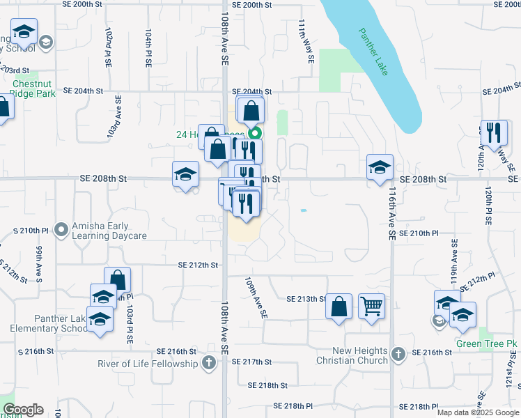 map of restaurants, bars, coffee shops, grocery stores, and more near 20857 109th Lane Southeast in Kent