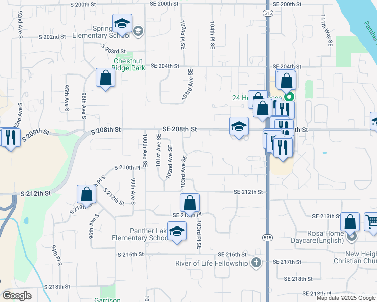 map of restaurants, bars, coffee shops, grocery stores, and more near 10320 Southeast 209th Place in Kent