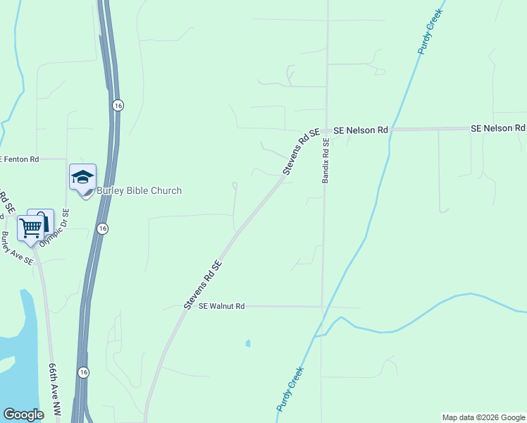 map of restaurants, bars, coffee shops, grocery stores, and more near 15057 Stevens Road Southeast in Olalla