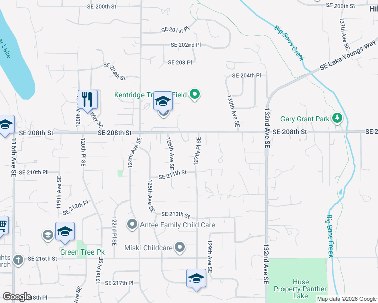 map of restaurants, bars, coffee shops, grocery stores, and more near 12638 Southeast 210th Court in Kent