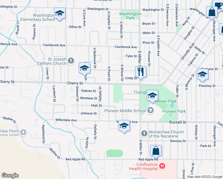 map of restaurants, bars, coffee shops, grocery stores, and more near 1100-1198 Cherry Street in Wenatchee
