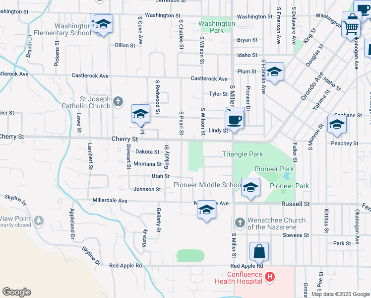 map of restaurants, bars, coffee shops, grocery stores, and more near 1100-1198 Cherry Street in Wenatchee