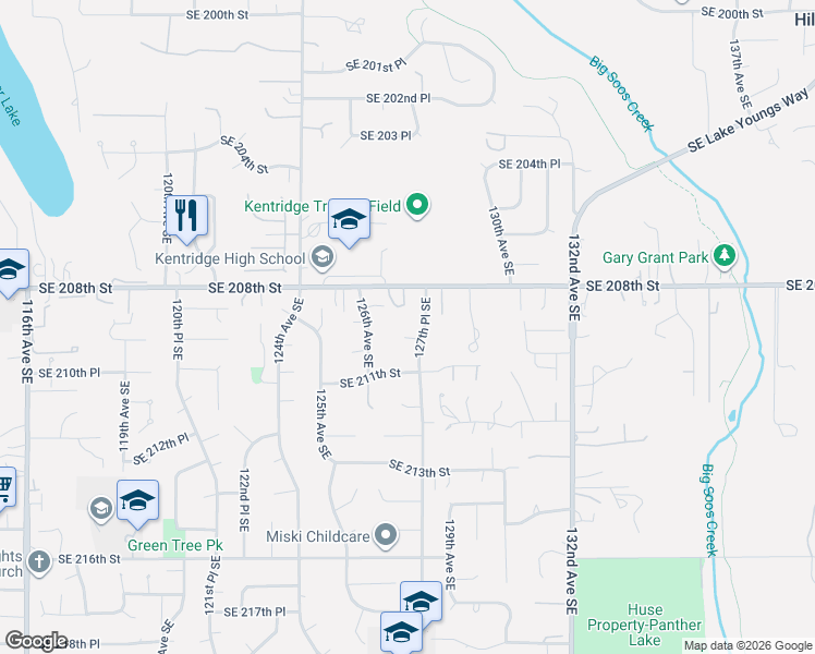 map of restaurants, bars, coffee shops, grocery stores, and more near 12634 Southeast 210th Court in Kent