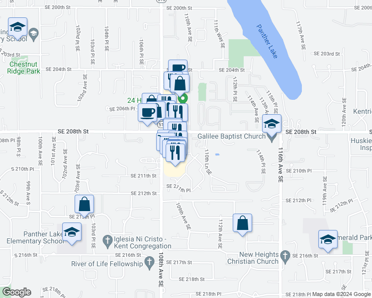 map of restaurants, bars, coffee shops, grocery stores, and more near 20841 109th Lane Southeast in Kent