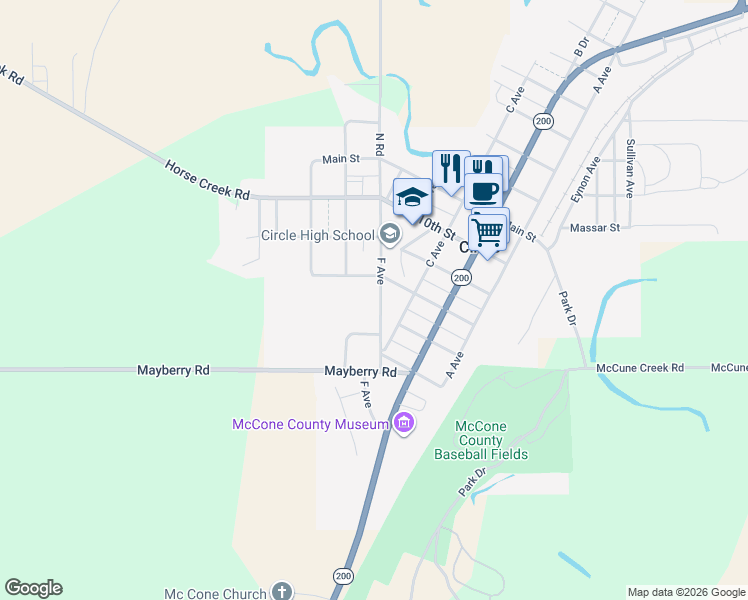 map of restaurants, bars, coffee shops, grocery stores, and more near 1204 F Avenue in Circle