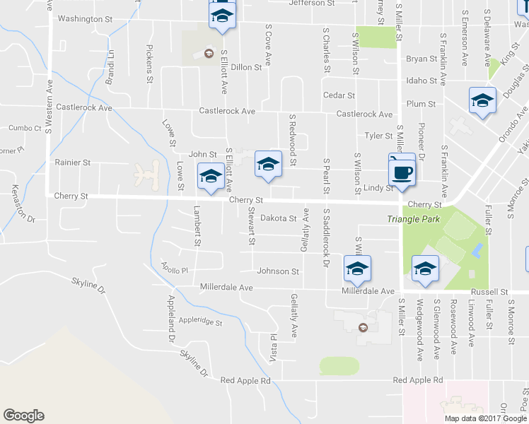 map of restaurants, bars, coffee shops, grocery stores, and more near 1258 Dakota Street in Wenatchee