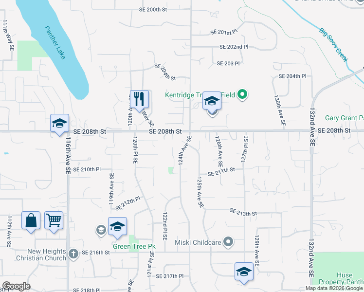map of restaurants, bars, coffee shops, grocery stores, and more near 12315 Southeast 209th Street in Kent