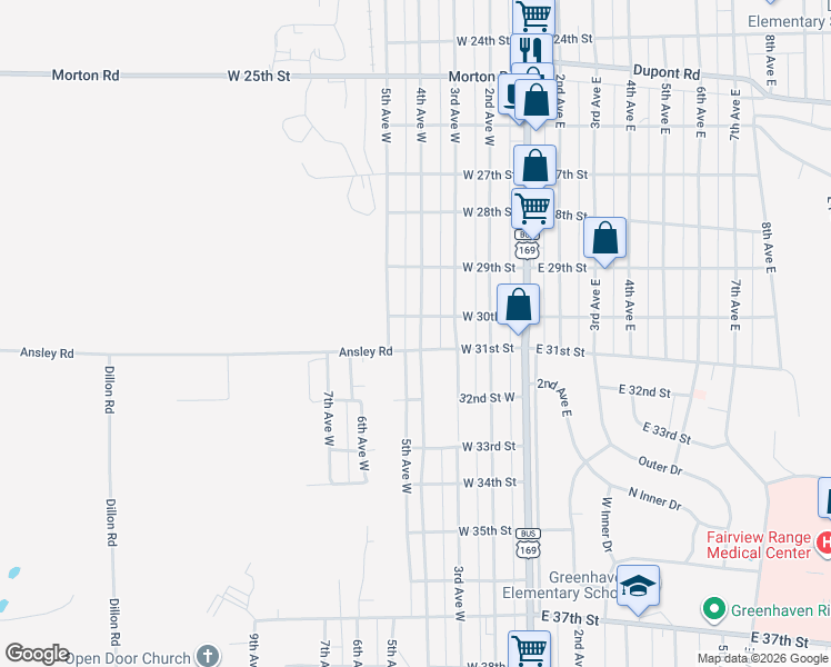 map of restaurants, bars, coffee shops, grocery stores, and more near 3005 4th Avenue West in Hibbing