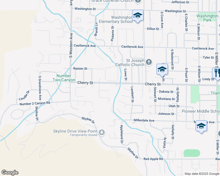 map of restaurants, bars, coffee shops, grocery stores, and more near 1598 Pacific Lane in Wenatchee