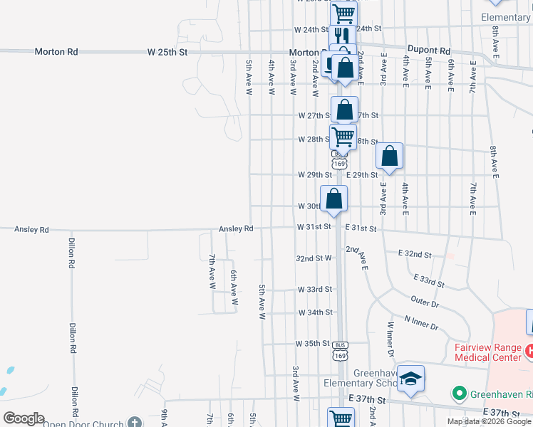 map of restaurants, bars, coffee shops, grocery stores, and more near 3005 4th Avenue West in Hibbing