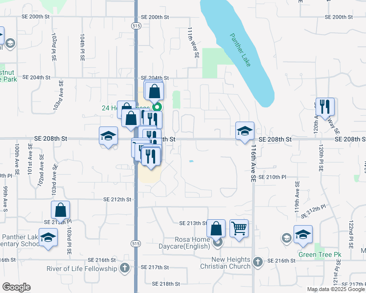 map of restaurants, bars, coffee shops, grocery stores, and more near 11101 Southeast 208th Street in Kent