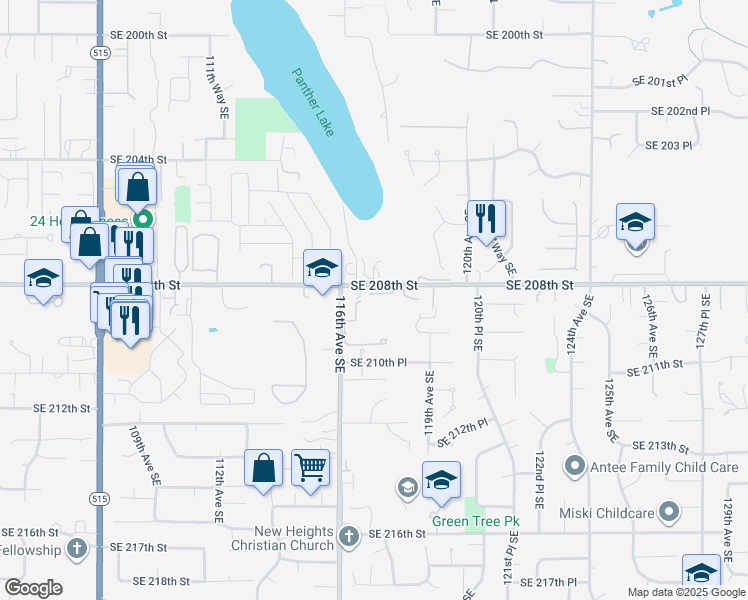 map of restaurants, bars, coffee shops, grocery stores, and more near 20828 116th Avenue Southeast in Kent