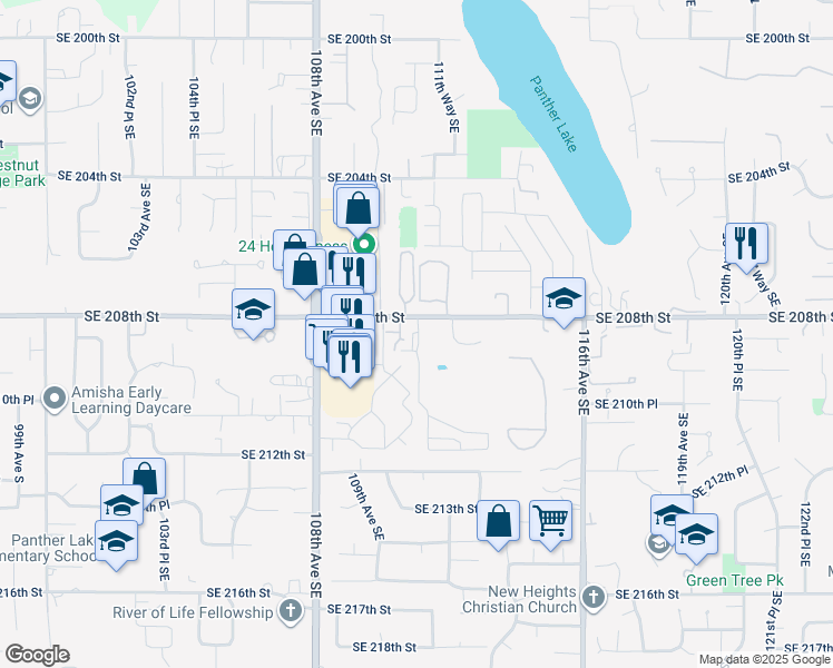 map of restaurants, bars, coffee shops, grocery stores, and more near 11101 Southeast 208th Street in Kent
