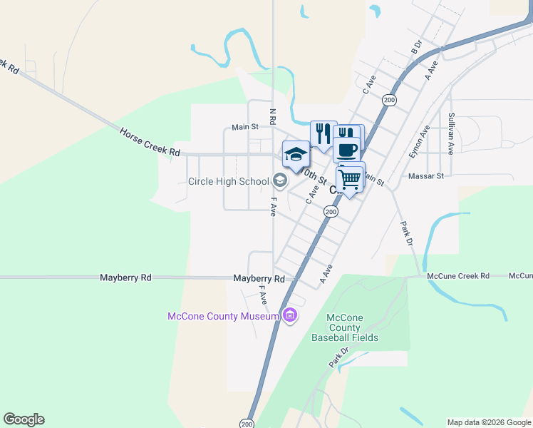 map of restaurants, bars, coffee shops, grocery stores, and more near 1204 F Avenue in Circle