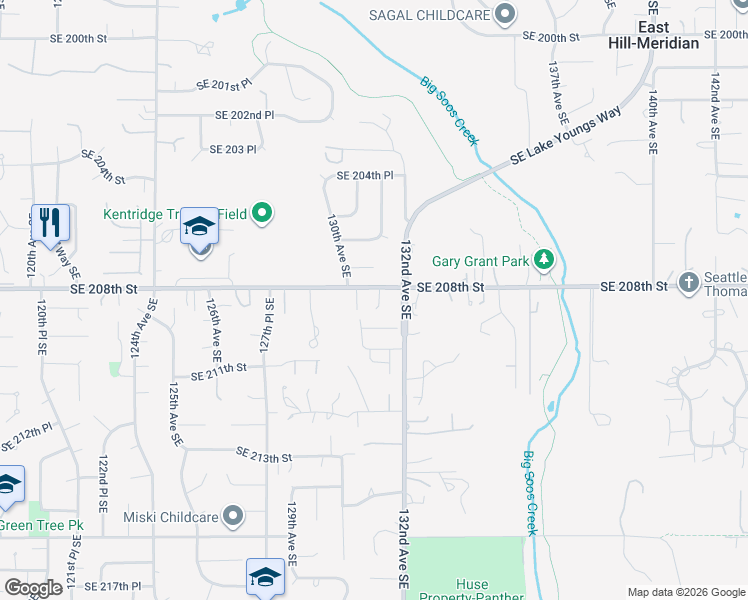 map of restaurants, bars, coffee shops, grocery stores, and more near 13041 Southeast 208th Street in Kent