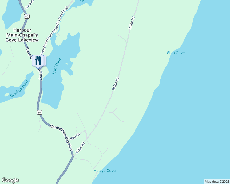 map of restaurants, bars, coffee shops, grocery stores, and more near 46 Ridge Road in Harbour Main-Chapel Cove-Lakeview