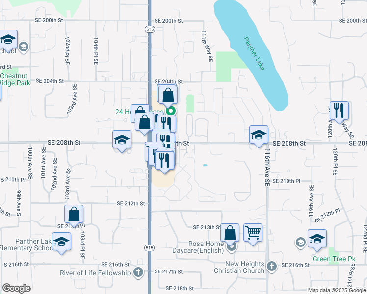 map of restaurants, bars, coffee shops, grocery stores, and more near 20836 109th Lane Southeast in Kent