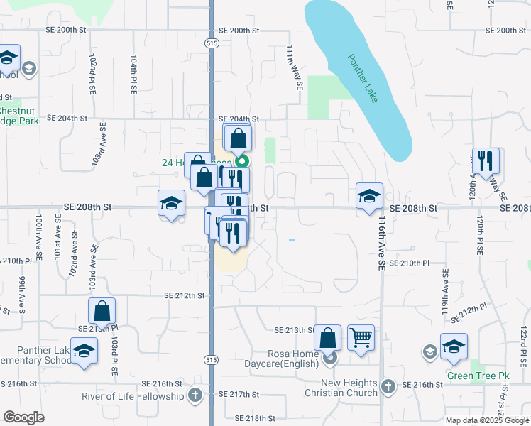 map of restaurants, bars, coffee shops, grocery stores, and more near 20837 110th Lane Southeast in Kent