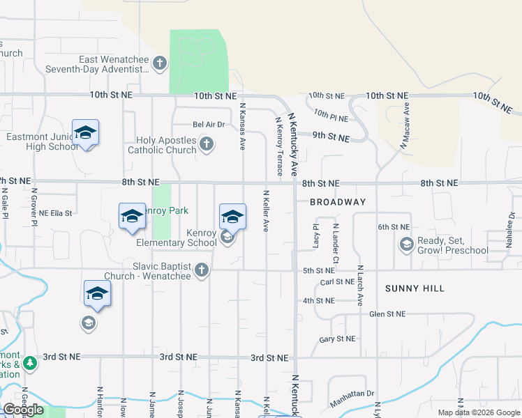 map of restaurants, bars, coffee shops, grocery stores, and more near 660 North Keller Avenue in East Wenatchee