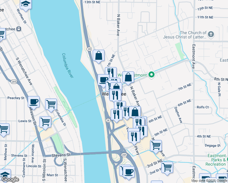 map of restaurants, bars, coffee shops, grocery stores, and more near Road 0 Northeast in Mansfield