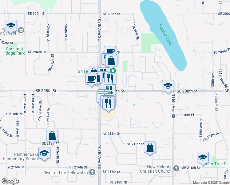 map of restaurants, bars, coffee shops, grocery stores, and more near 20836 109th Lane Southeast in Kent