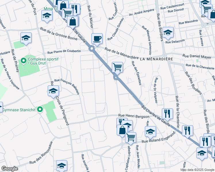 map of restaurants, bars, coffee shops, grocery stores, and more near 204 Boulevard Charles de Gaulle in Saint-Cyr-sur-Loire