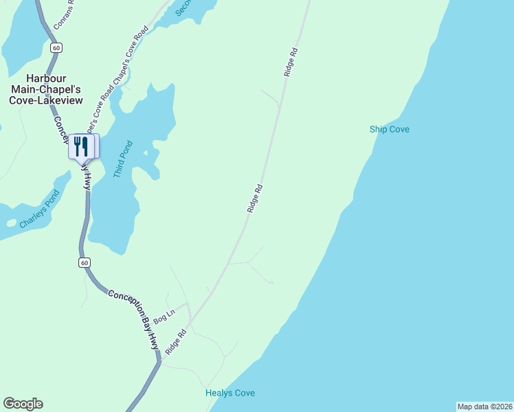 map of restaurants, bars, coffee shops, grocery stores, and more near 55 Ridge Road in Harbour Main-Chapel Cove-Lakeview