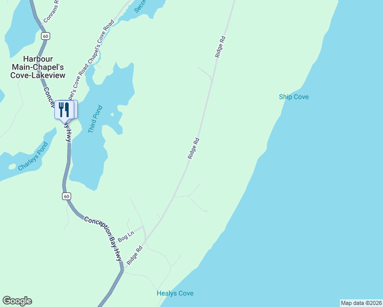 map of restaurants, bars, coffee shops, grocery stores, and more near 55 Ridge Road in Harbour Main-Chapel Cove-Lakeview