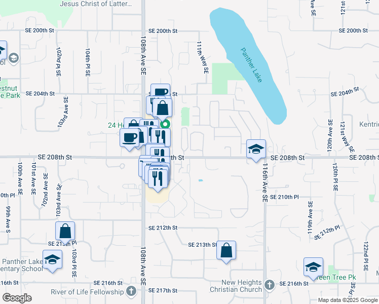 map of restaurants, bars, coffee shops, grocery stores, and more near 11128 Southeast 208th Street in Kent