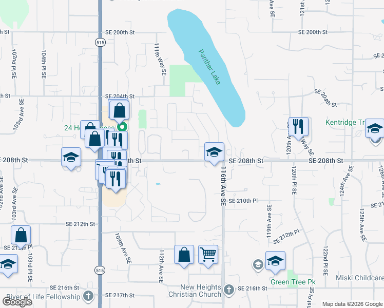 map of restaurants, bars, coffee shops, grocery stores, and more near 20750 113th Place Southeast in Kent