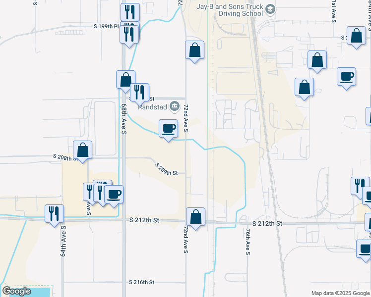map of restaurants, bars, coffee shops, grocery stores, and more near 20730 72nd Ave S in Kent