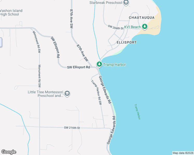 map of restaurants, bars, coffee shops, grocery stores, and more near 21034 Tramp Harbor Road Southwest in Vashon