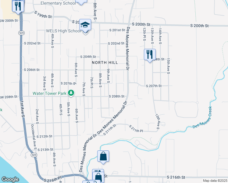map of restaurants, bars, coffee shops, grocery stores, and more near 20727 10th Avenue South in Des Moines