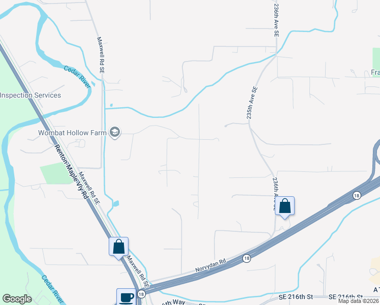 map of restaurants, bars, coffee shops, grocery stores, and more near 20623 231st Avenue Southeast in Maple Valley