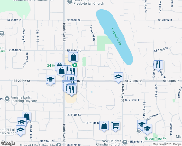 map of restaurants, bars, coffee shops, grocery stores, and more near 11128 Southeast 208th Street in Kent
