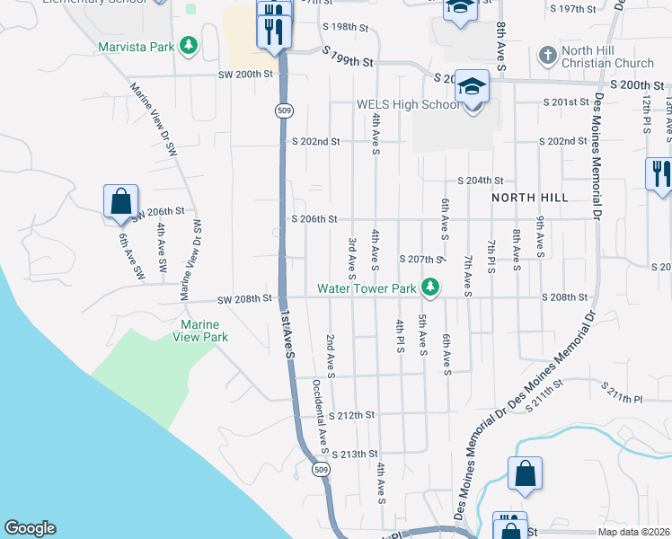 map of restaurants, bars, coffee shops, grocery stores, and more near 20710 2nd Avenue South in Des Moines