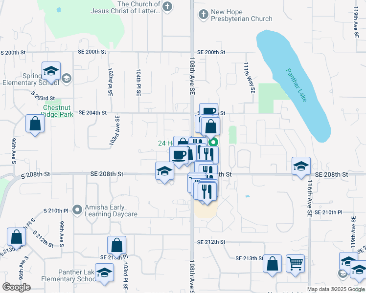map of restaurants, bars, coffee shops, grocery stores, and more near 20609 108th Avenue Southeast in Kent