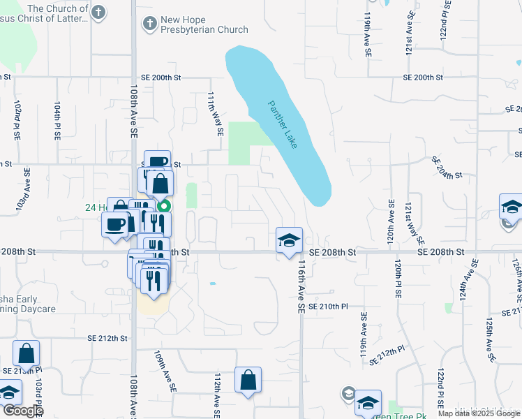 map of restaurants, bars, coffee shops, grocery stores, and more near 11436 Southeast 208th Street in Kent