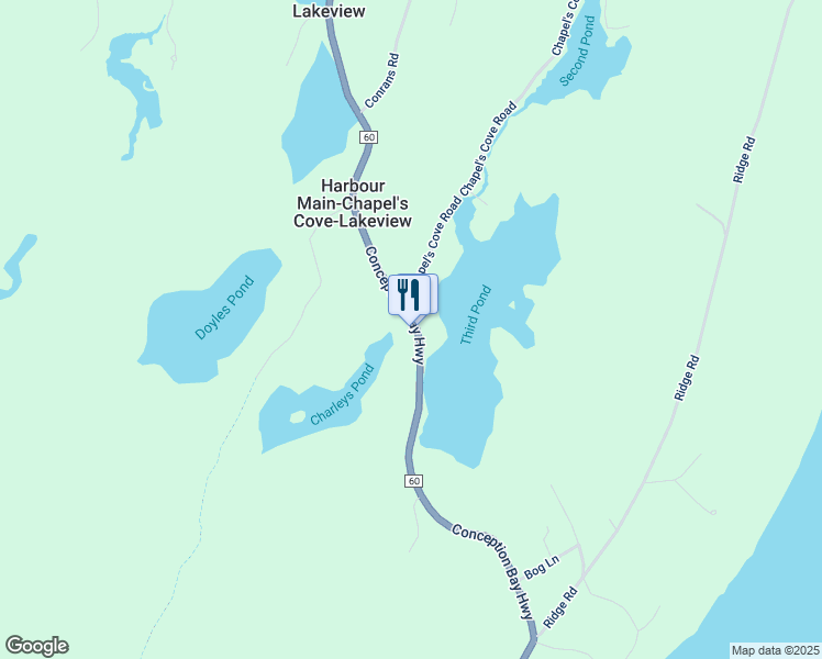 map of restaurants, bars, coffee shops, grocery stores, and more near 79 Newfoundland and Labrador 60 in Harbour Main-Chapel's Cove-Lakeview