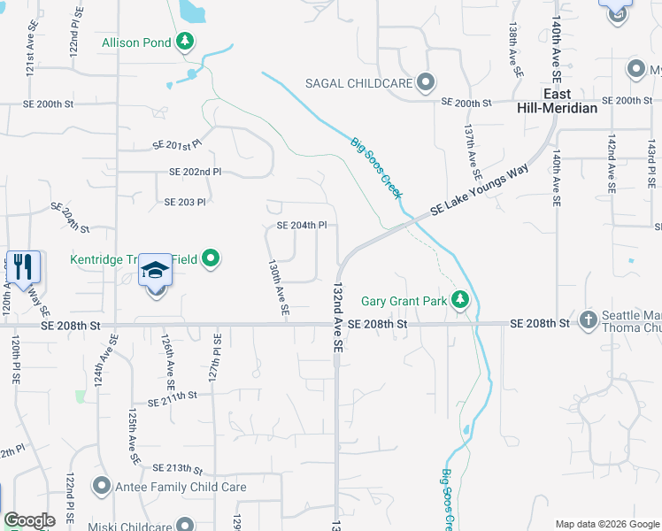 map of restaurants, bars, coffee shops, grocery stores, and more near 20527 132nd Avenue Southeast in Kent
