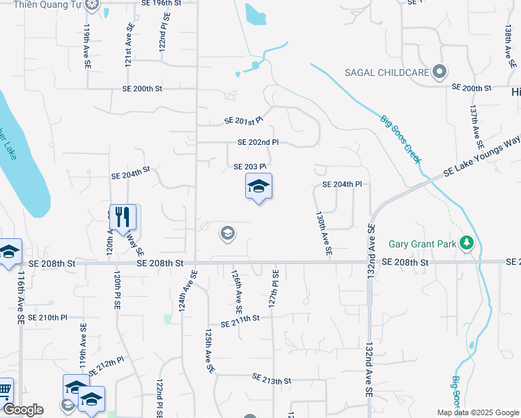 map of restaurants, bars, coffee shops, grocery stores, and more near 12430 Southeast 208th Street in Kent