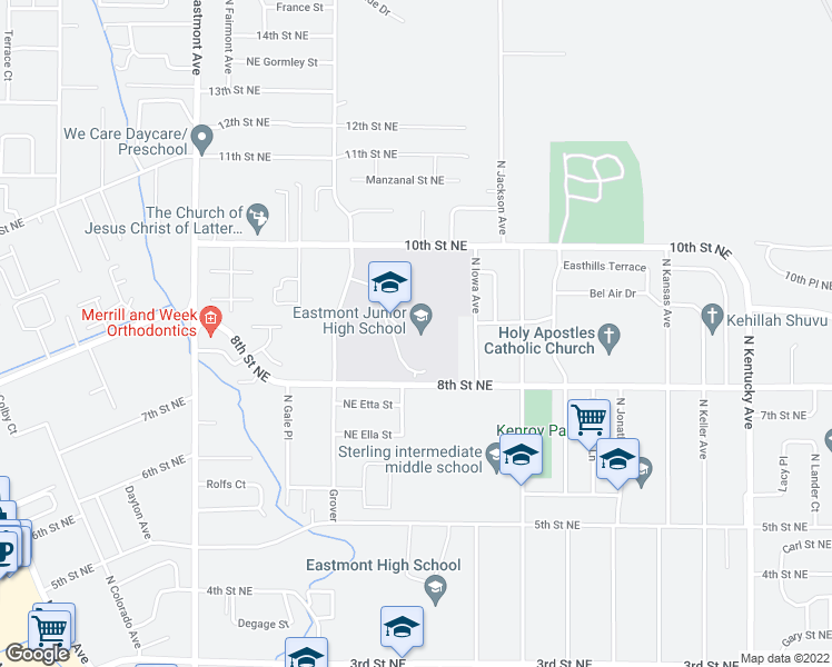 map of restaurants, bars, coffee shops, grocery stores, and more near 905 8th Street Northeast in East Wenatchee
