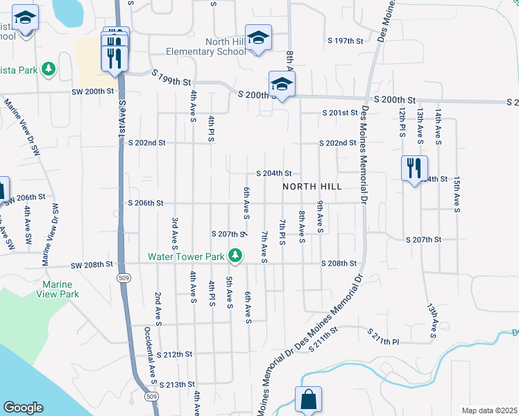 map of restaurants, bars, coffee shops, grocery stores, and more near 20603 7th Avenue South in Des Moines