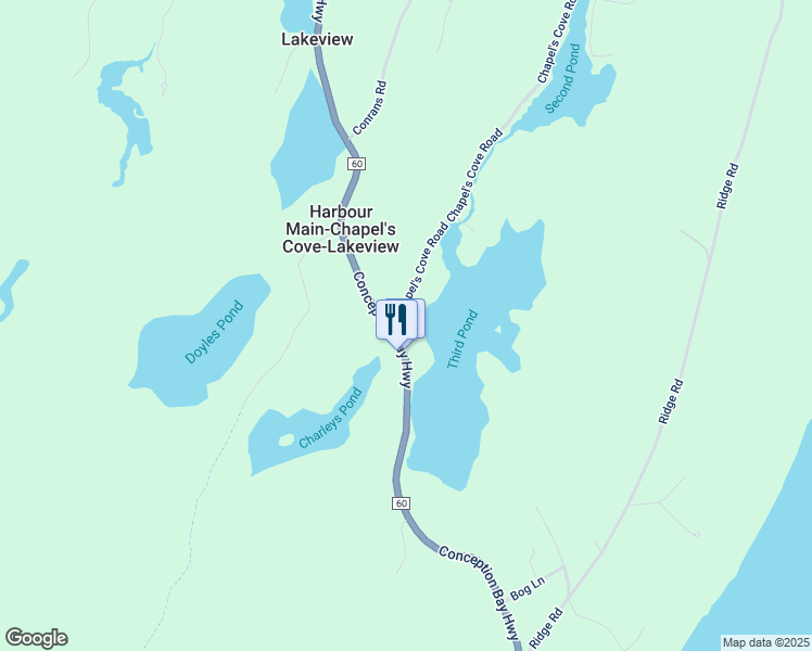 map of restaurants, bars, coffee shops, grocery stores, and more near 79 Newfoundland and Labrador 60 in Harbour Main-Chapel's Cove-Lakeview