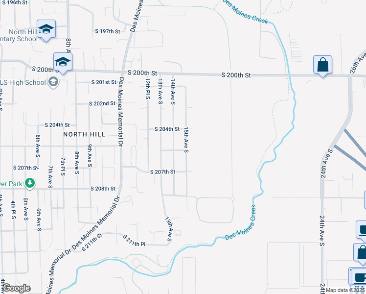 map of restaurants, bars, coffee shops, grocery stores, and more near 20435 15th Avenue South in SeaTac
