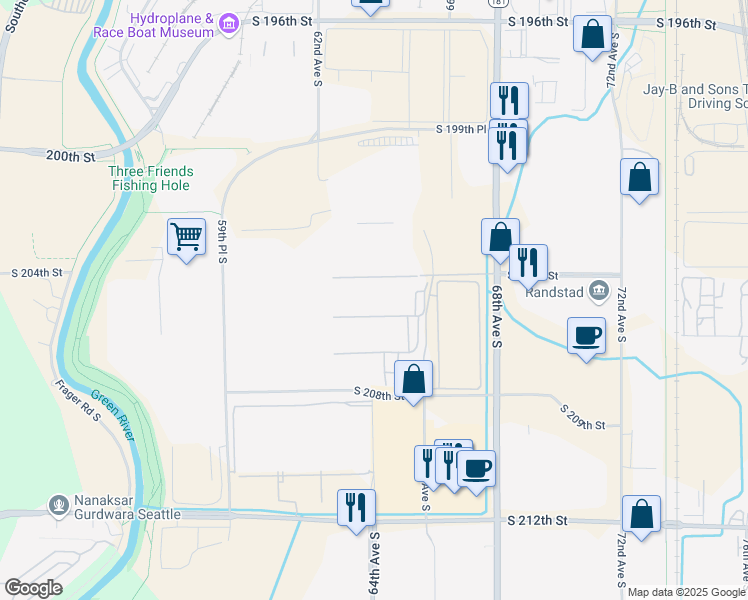map of restaurants, bars, coffee shops, grocery stores, and more near 20403 68th Avenue South in Kent